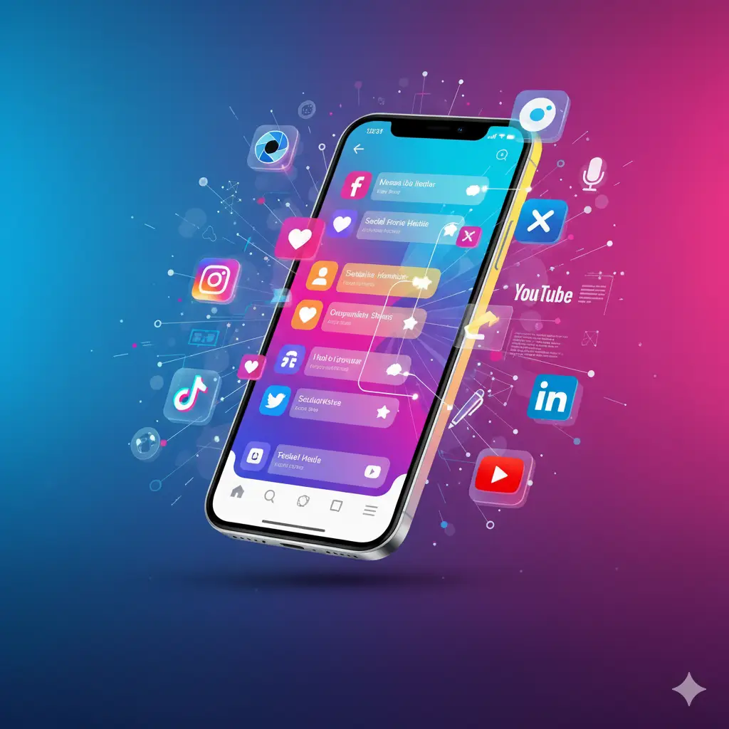 Phone with social media icons